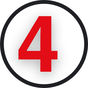 Number 4 in bold red font centered on a white circular background with a black border