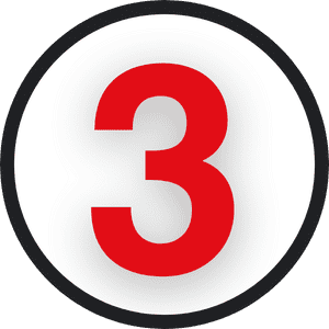 Red number three inside a bold black bordered white circle
