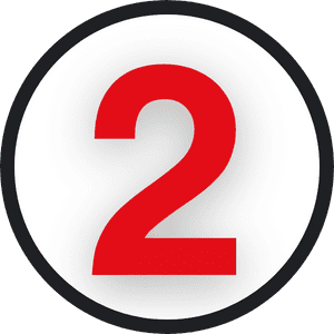 The image shows a bold red number 2 centered within a black bordered white circle