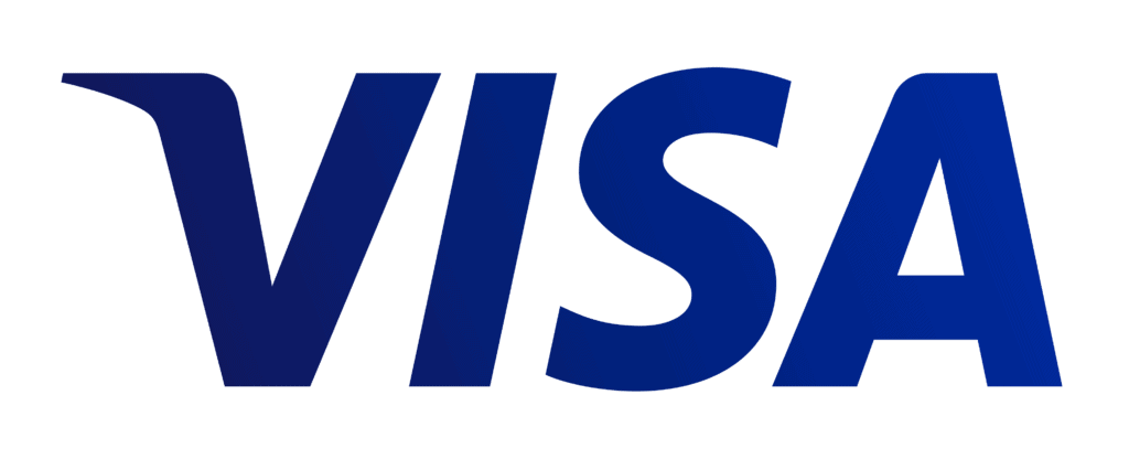 Visa logo in bold blue uppercase letters on a transparent background