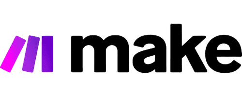 The image shows the Make logo with a stylized purple and pink M symbol followed by the word make in bold black lowercase letters representing innovation in digital loyalty card solutions