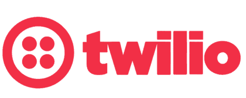 Twilio logo in red featuring a circular icon with four dots on the left and the company name twilio in lowercase letters on the rightperfect for powering your digital loyalty card solutions