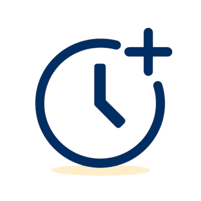 A blue clock icon with a plus sign in the upper right corner symbolizing added or extra time often used to represent earning additional electronic rewards