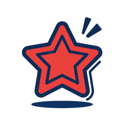 A red star with a blue outline and two blue accent lines above it casting a blue shadow belowperfect for showcasing electronic rewards