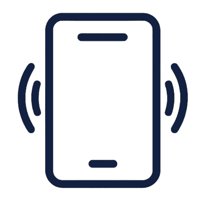 Simple icon of a smartphone with curved lines on each side representing vibration or ringingideal for illustrating notifications or electronic rewards