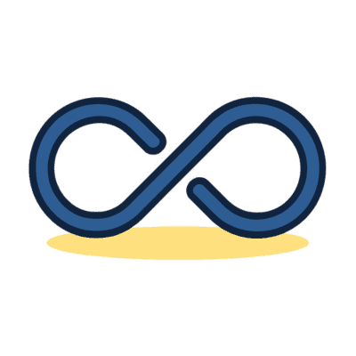A blue infinity symbol with rounded ends representing electronic rewards sits above a yellow oval shadow on a plain background