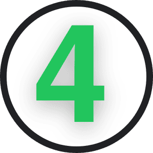 A large green number 4 is centered on a white background with a thick black circular border ideal for highlighting key points such as the pros and cons of digital stamp cards