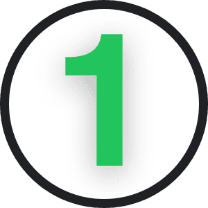 A large bold green number 1 centered inside a white circle with a thick black border ideal for illustrating digital stamp cards or highlighting the pros and cons of digital loyalty programs