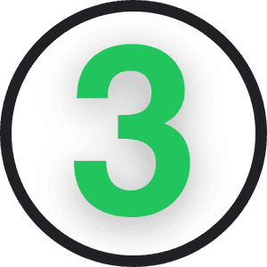 A bold green number 3 symbolizing digital stamp cards is centered on a white circular background with a black border