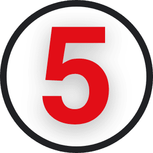 A large red number 5 centered on a white circular background outlined with a black border perfect for showcasing digital stamp cards or paper stamp card rewards from Loyaltymaster